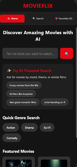 MovieFlix mobil uygulama ekran görüntüsü
