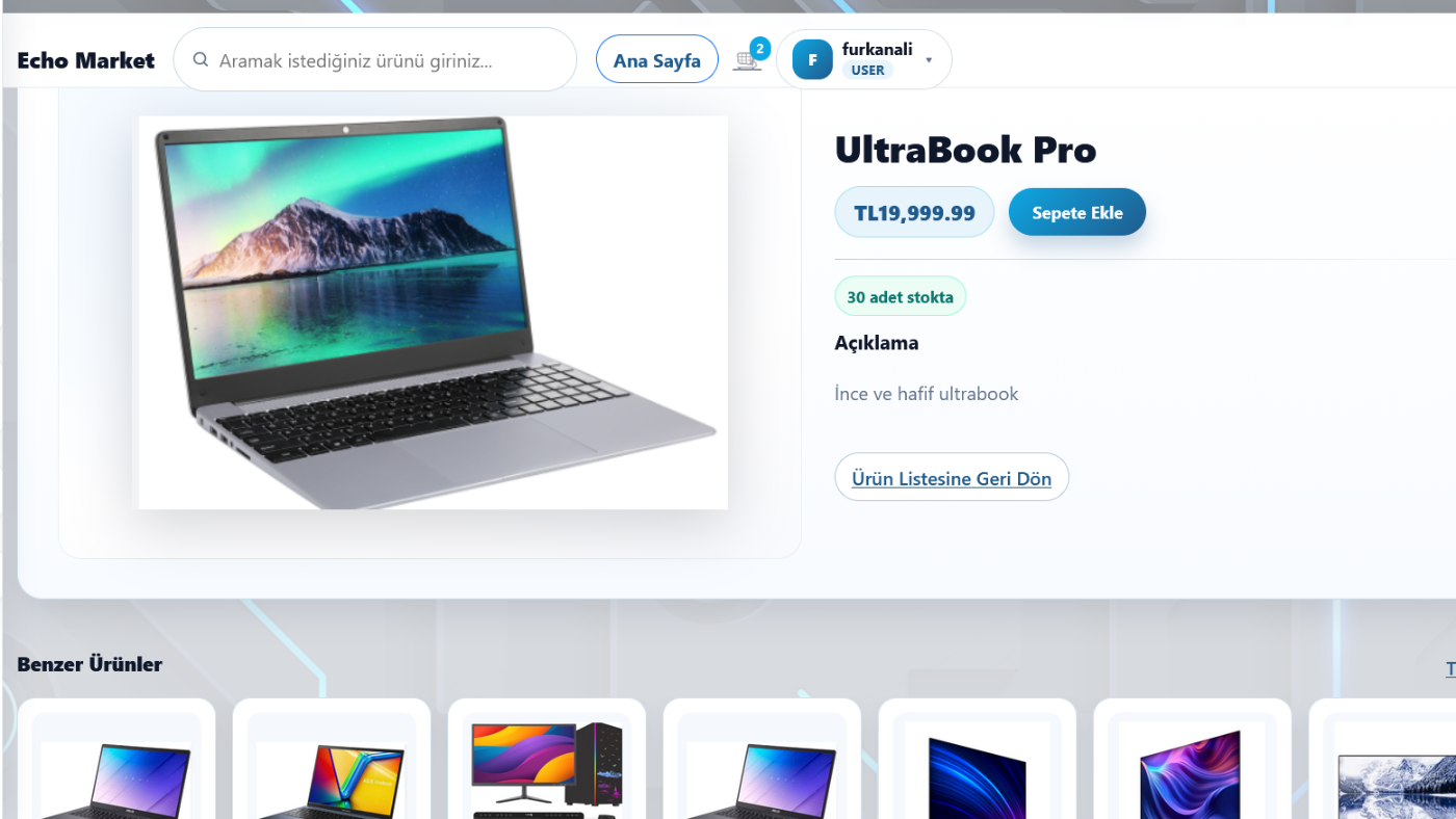 E-commerce store ana sayfa ekran görüntüsü