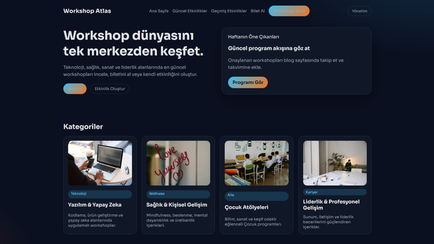 Workshophub ana sayfa ekran görüntüsü